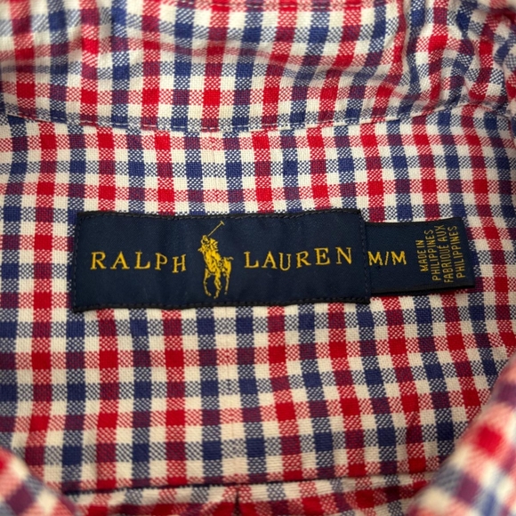 Ralph Lauren Red/White/Blue checkered Men's size Medium Button Down - Picture 3 of 3